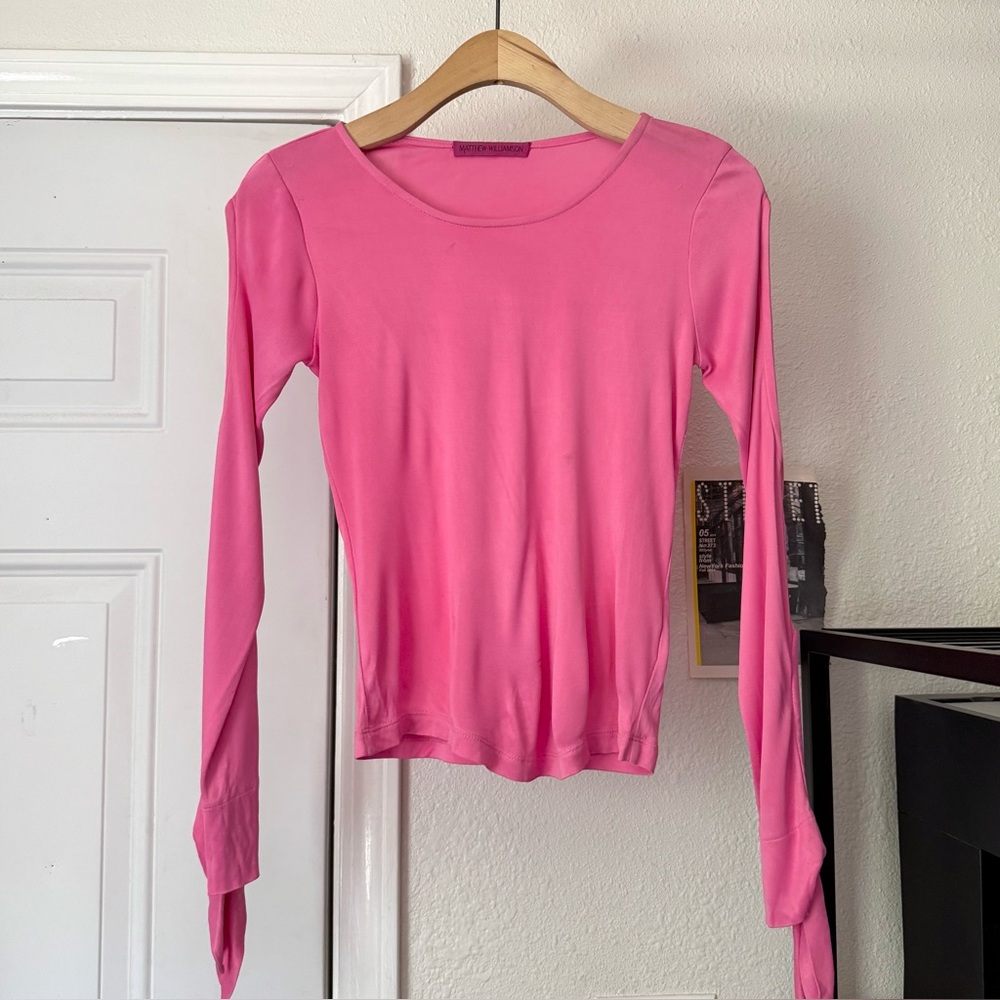 Matthew Williamson pink knit viscose long sleeve tie‎ cutout top tee